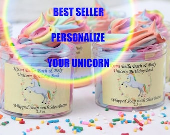 Einhorn, Personalisiert, Whipped Soap, Whipped Body Butter, Shea Butter, Einhorn Geburtstag, Ostergeschenke, Party Gastgeschenke, Kindergeburtstag, Großhandel
