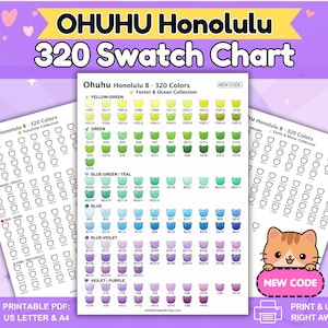 Tabla de muestras de marcadores Ohuhu Honolulu 320 (descarga digital), PDF con tema Bear Head, nuevo código