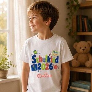 Schoolchild 2026 Shirt for Boys with Name | Personalized First Day of School T-Shirt | Back to School Gift | First Grade Patchwork Look
