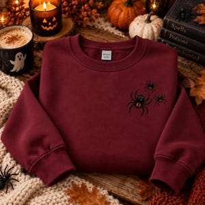 Embroidered Halloween Sweatshirt | Spooky Spider Crewneck | Minimalist Fall Sweater | Matching Couple Halloween Outfit | Gothic Gift