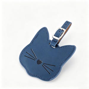 Cute Cat Luggage Tag | Faux Leather Travel Tag for Suitcase | Cat Lover Gift | Personalized Bag Tag for Backpack, Carry On, Pet Carrier