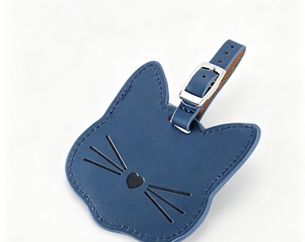 Cute Cat Luggage Tag | Faux Leather Travel Tag for Suitcase | Cat Lover Gift | Personalized Bag Tag for Backpack, Carry On, Pet Carrier