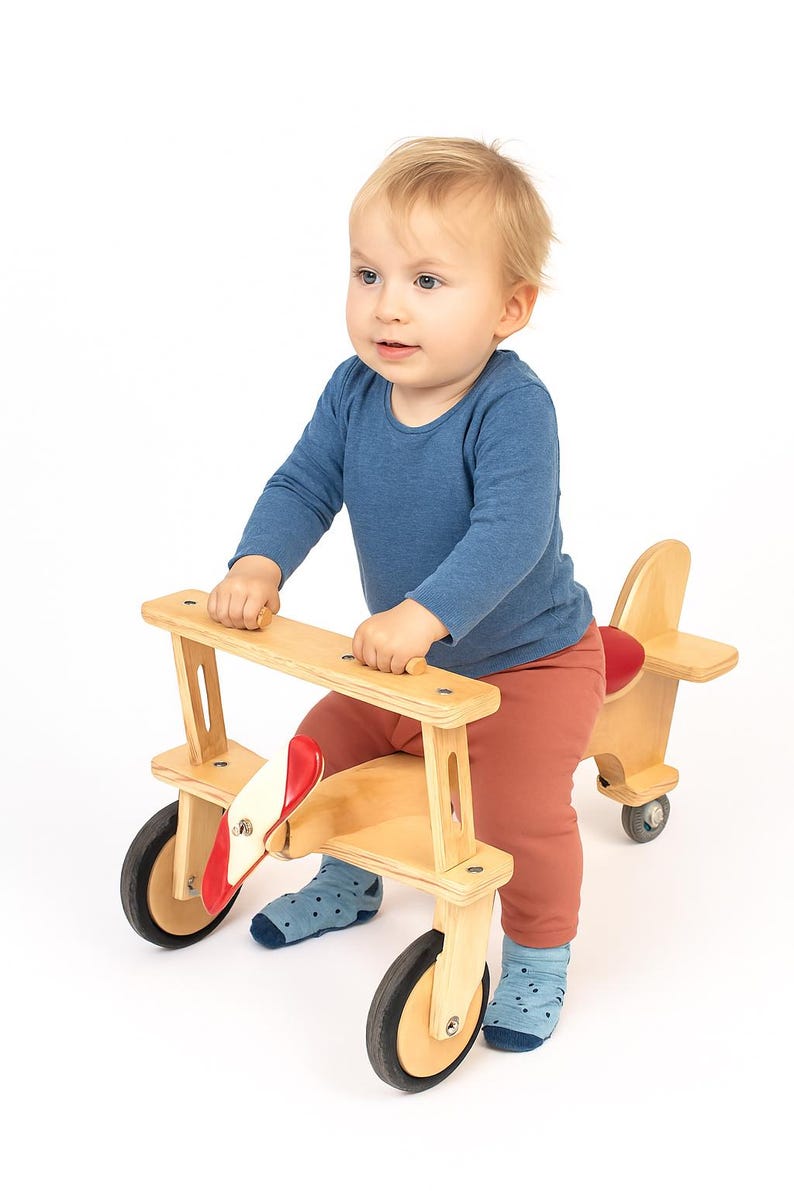 wooden balance bike for toddlers 1-3 years old, first birthday gift, eco friendly wooden toy , kids ride on toy image 2