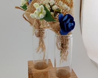 Wooden Propagation Station with Glass Test Tubes, Single 2 3 4 Tube Bud Vase Set, Olive Root and Ash Wood Tabletop Decor, Dried Flower Vase