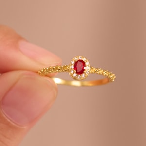 Pigeon Blood Ruby CZ Halo Ring, French Vintage Sterling Silver Statement July Birthstone