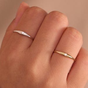 Minimalist Flush Set Solitaire Ring, Dainty Sterling Silver Stackable Dome Band, Everyday Promise Gift