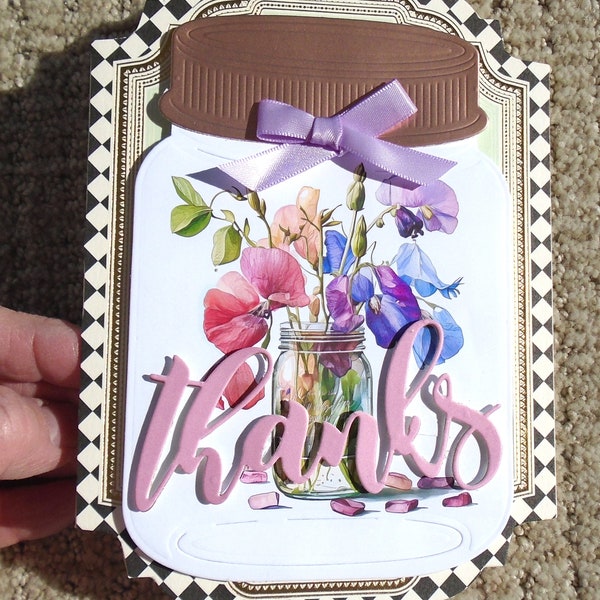 Thank You Handmade 3D Greeting Card with Paper Stacking Technique and Faux Glass Dome Element