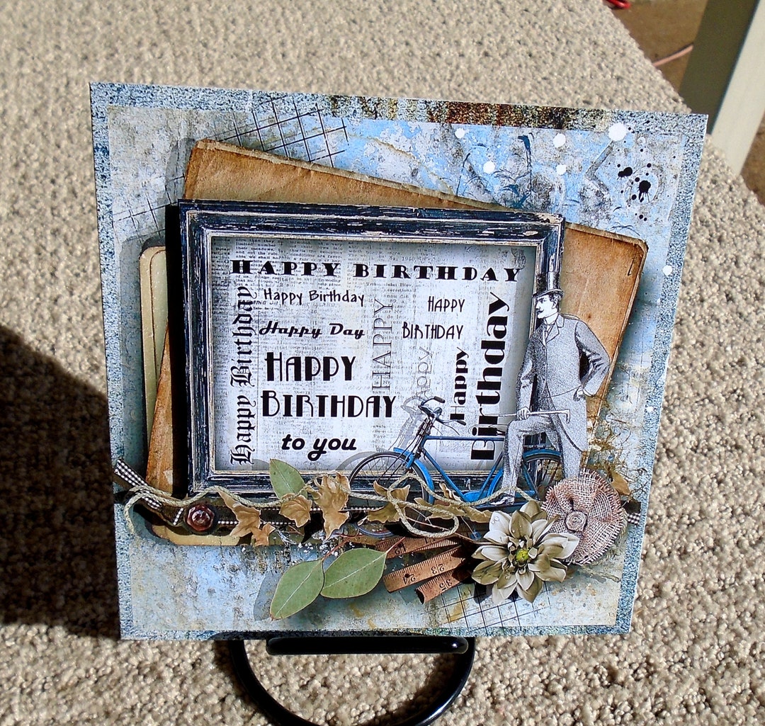 Birthday Simulated 3D Masculine Themed Handmade Greeting Card - Etsy