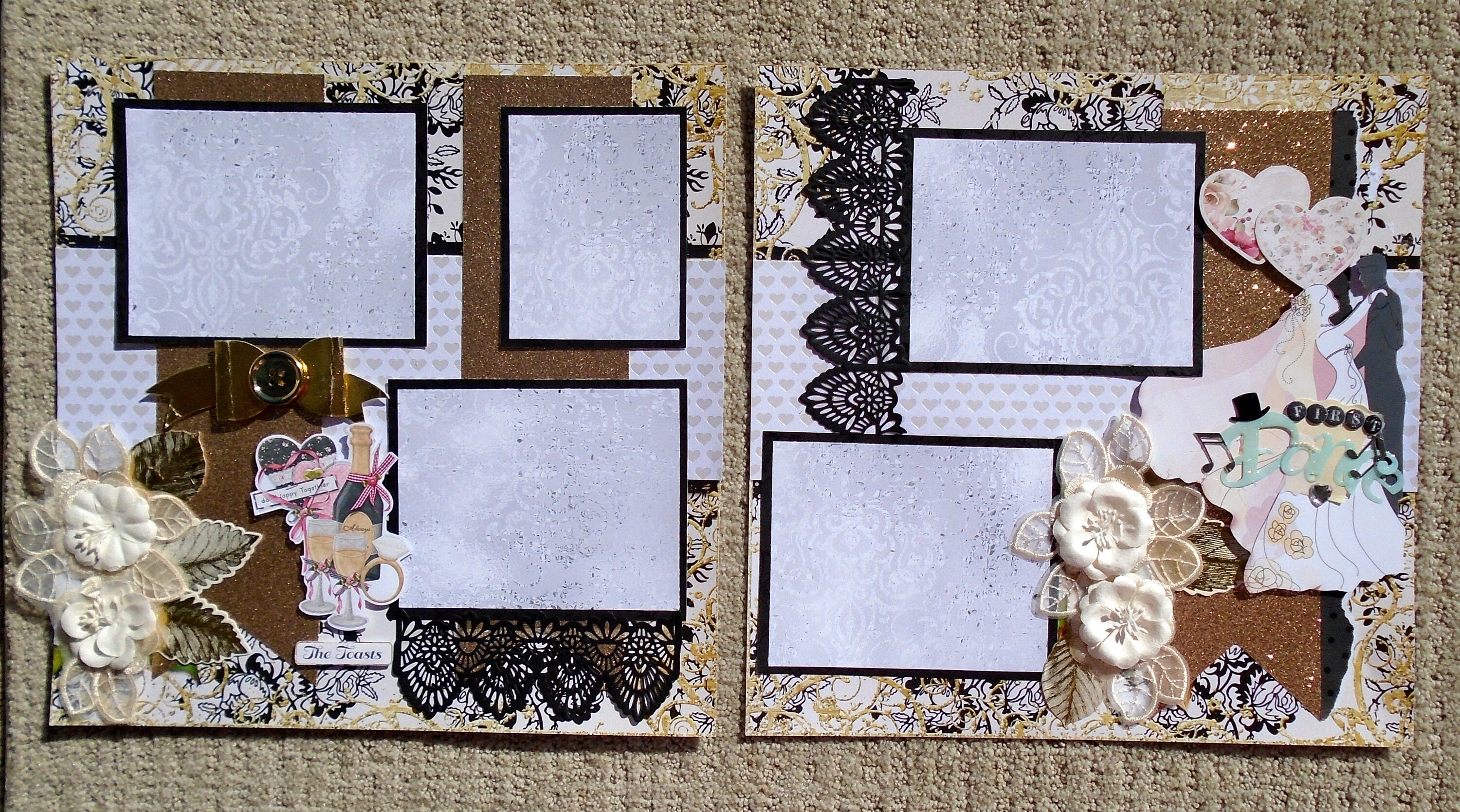 12 x 12 Wedding Scrapbook Pages with 3d Elements