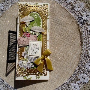 Birthday Handmade Slimline Greeting Card with  3D Embellishments and Stickers