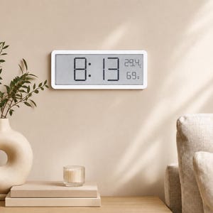 Reloj de pared digital LCD con indicador de temperatura y humedad, reloj de sobremesa con alimentación por pilas.