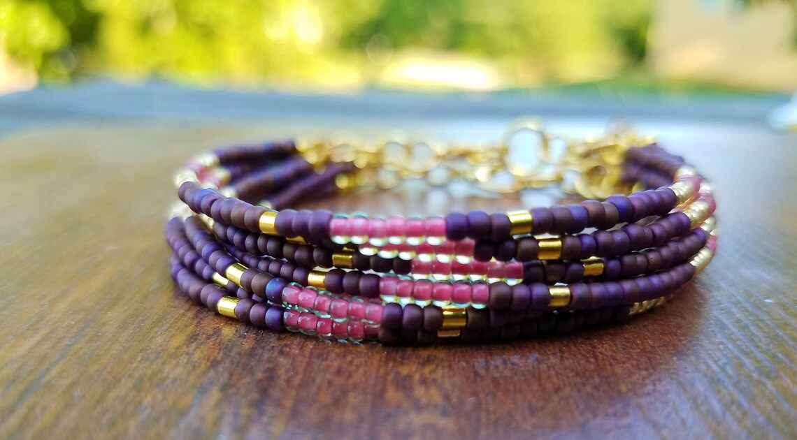 Seed Bead Bracelet Purple Bracelet Beaded Bracelet Set Etsy