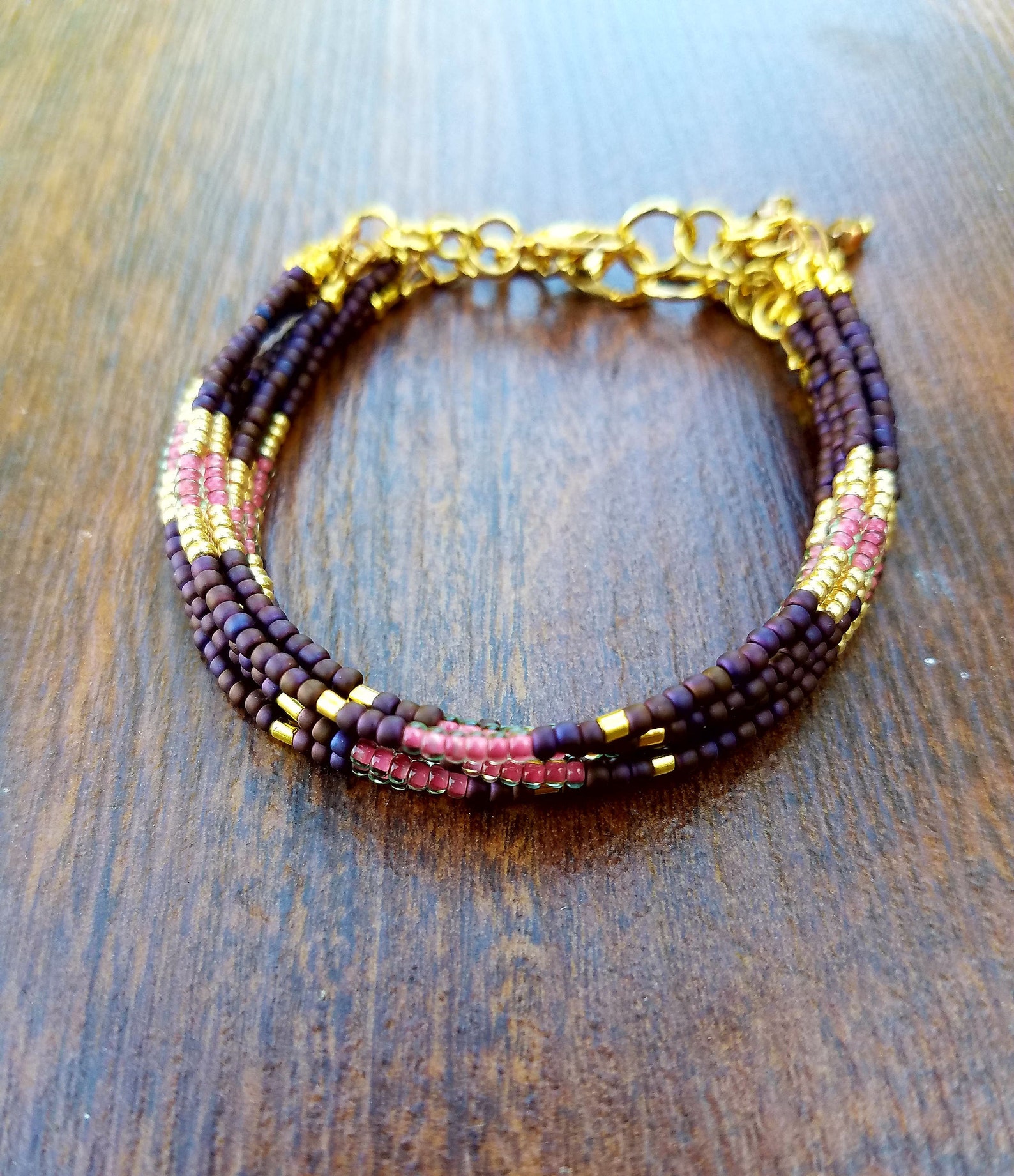 Seed Bead Bracelet Purple Bracelet Beaded Bracelet Set Etsy