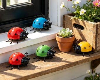 Ladybug Garden Ornament | Iron Wall Art, Outdoor Yard Fence Patio Decor, Whimsical Figurine Gift