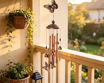 Bronze Butterfly Wind Chime, Hanging Ornament for Home Garden | Indoor / Outdoor Decor