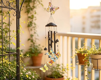 Colorful Butterfly Wind Chime, Hanging Ornament for Backyard Home Garden Decor