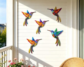 4Pcs Colorful Metal Hummingbird Decor | Bird Ornament for Garden & Home Wall