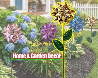 Metal Flower Garden Decoration | Iron Yard Art, Indoor Outdoor Lawn Planter Decor