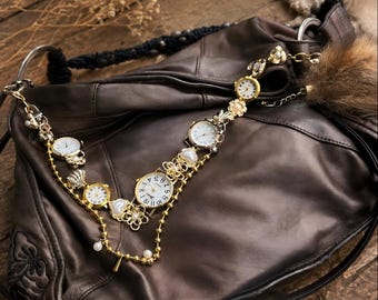 Vintage Watch Chain Bag Charm, Gold Retro Purse Strap, Decorative Waist Chain Jewelry, Antique Style Gift for Her