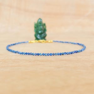 Blue Kyanite Clasp Bracelet, 2mm Faceted Natural Gemstone Bracelet, Dainty Blue Crystal Jewelry, Minimalist Stacking Gift for Her