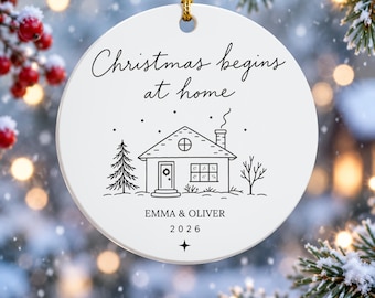 Personalized New Home Christmas Ornament, Minimalist House Illustration Names, Housewarming Keepsake Decoration, Homeowner Present