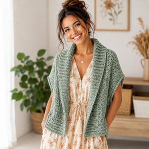 Modello PDF per cardigan all'uncinetto da donna, modello per gilet oversize all'uncinetto, coprispalle boho all'uncinetto, cardigan grosso, taglie dalla XS alla 5XL