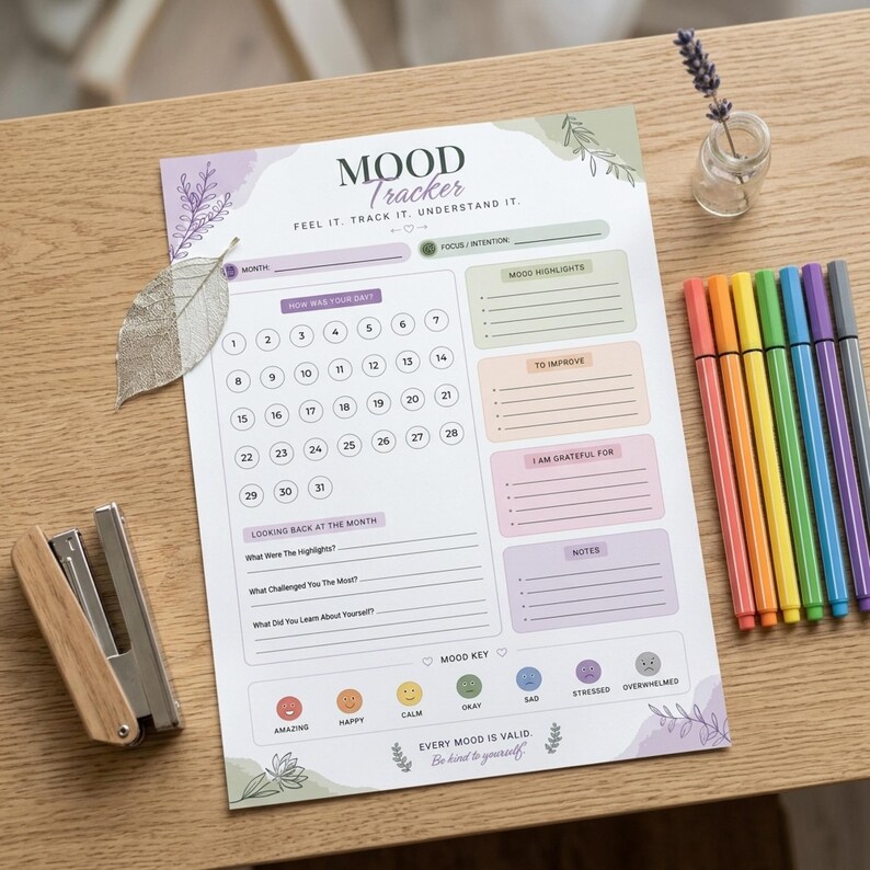 Mood Tracker Printable, Self Care Journal (digital Download) - Etsy