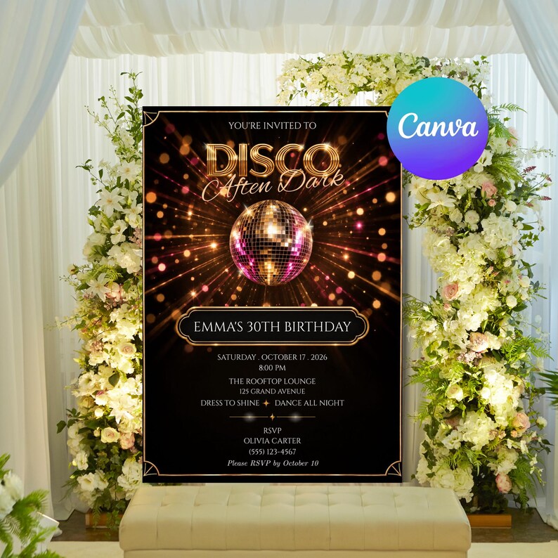 30th Birthday Invitation, Disco Ball Party, Disco After Dark, Retro ...
