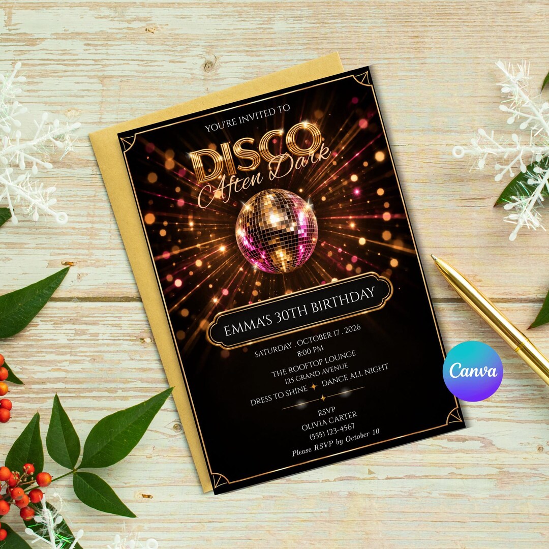 30th Birthday Invitation, Disco Ball Party, Disco After Dark, Retro ...