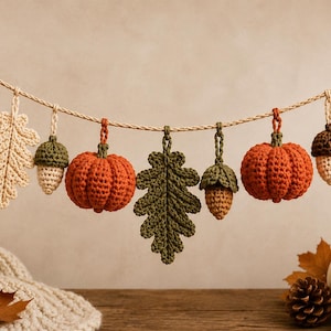 Haakpatroon voor een herfstkrans (PDF) – Handgemaakte herfstdecoratie: pompoen voor Thanksgiving | Direct te downloaden