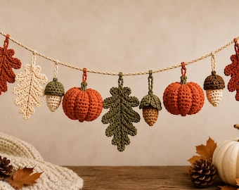 Crochet Autumn Garland Pattern PDF – Handmade Fall Decor Pumpkin Thanksgiving | Instant Download