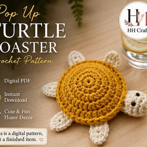Patrón de ganchillo en PDF para posavasos de tortuga desplegable, posavasos de tortuga amigurumi, posavasos de animales, portavasos de ganchillo, descarga digital para principiantes