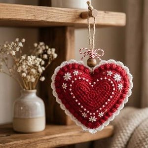 Crochet Heart Ornament Pattern: Embroidered Daisy Valentine Sachet Tutorial (PDF)
