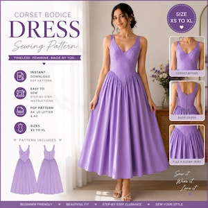 Corset Bodice Dress Sewing Pattern | PDF Dress Pattern | Beginner Friendly Sewing Tutorial | Instant Download | XS-XL Sizes