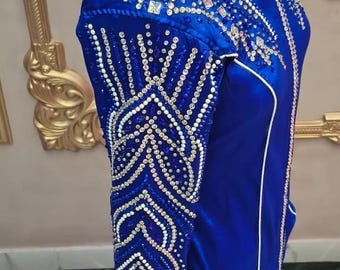 Royal Blue Western Show Shirt with Rhinestone Embellishments, Long Sleeve Equestrian.