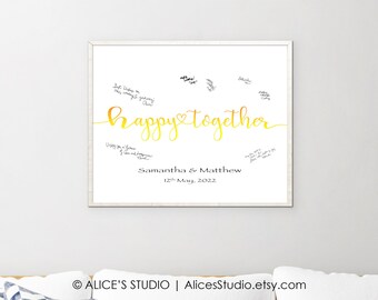 Happy Together Custom Wedding Couple Guest Book - Guest Book Alternative - Calligraphy Engagement Sign - Art Print or Digital Printable