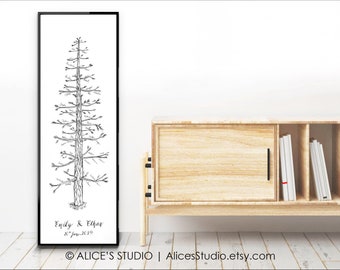 Wedding Guest Book Alternative - Custom Hand-Drawn Personalised Guest Book - Signature Tree Pine Tree Guest Book - Rustic Wedding Tree Art