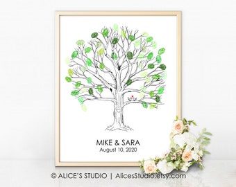 Custom Wedding Guest book Fingerprint Tree Print - Guest Book Alternative Poster - Family Tree - Fingerprint Tree Rustic Guest Book