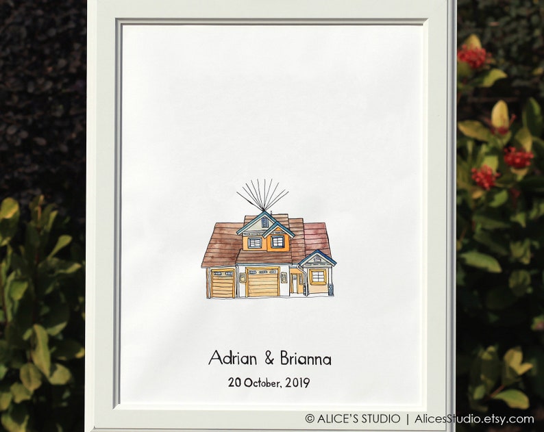 Custom House Portrait Fingerprint Guest Book Flying House Wedding Guest