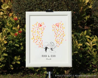 Wedding Guest Book Alternative - Custom Wedding Couple Portrait - Unique Personalised Hand Drawn Fingerprint Guest Book Original Art