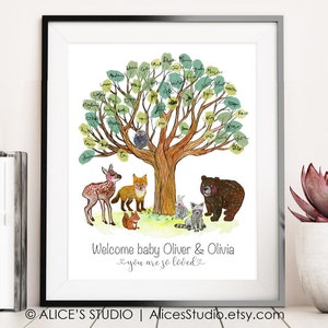 Custom Baby Shower Woodland Animal Fingerprint Guest Book - Baby Shower Guest Book Alternative - Animal Nursery Art Print/ Digital Printable