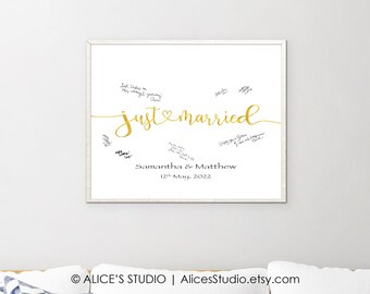 Custom Just Married Wedding Guest Book Alternative - Personalised Wedding Couple Name Calligraphy GuestBook - Art Print or Digital Printable