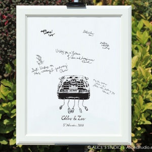 Alternative personnalisée au livre d'or de mariage - voiture Delorean Just Married - voiture retour vers le futur - oeuvre d'art originale - empreintes digitales et signatures