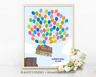 Custom House Portrait Gästebuch - Personalisierte Hochzeit Gästebuch Alternative - Flying Up House Gästebuch - Art Print oder Digital Printable