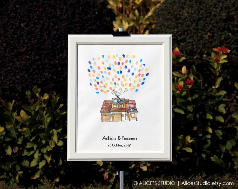 Custom House Portrait Fingerprint Guest Book Flying House Wedding Guest