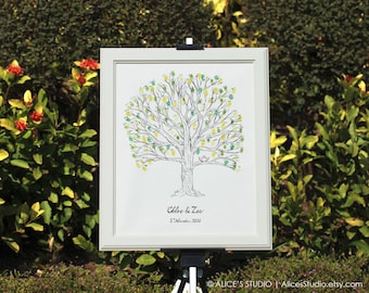 Wedding Guest Book Alternative - Custom Hand Drawn Fingerprint Tree - Family Tree - Unique Original Art - Wall Décor - Rustic Wedding