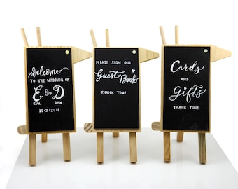 Mini Wooden Chalkboard for Displaying Signage - Custom Mini Wooden Wedding Guest Book Table Signage - Custom Hand-Lettering Calligraphy Art