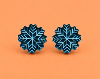 Snowflake Stud Earrings, Teal Mirror Acrylic Christmas Jewelry, Winter Jewellery, Festive Studs, Snow Earrings