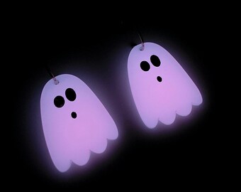 Glow-in-the-Dark Pink Acrylic Ghost Earrings, Halloween Dangle Jewellery