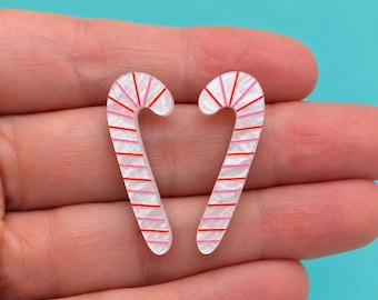 Candy Cane Stud Earrings, Christmas Acrylic Earrings, Xmas Jewellery, Festive Statement Studs